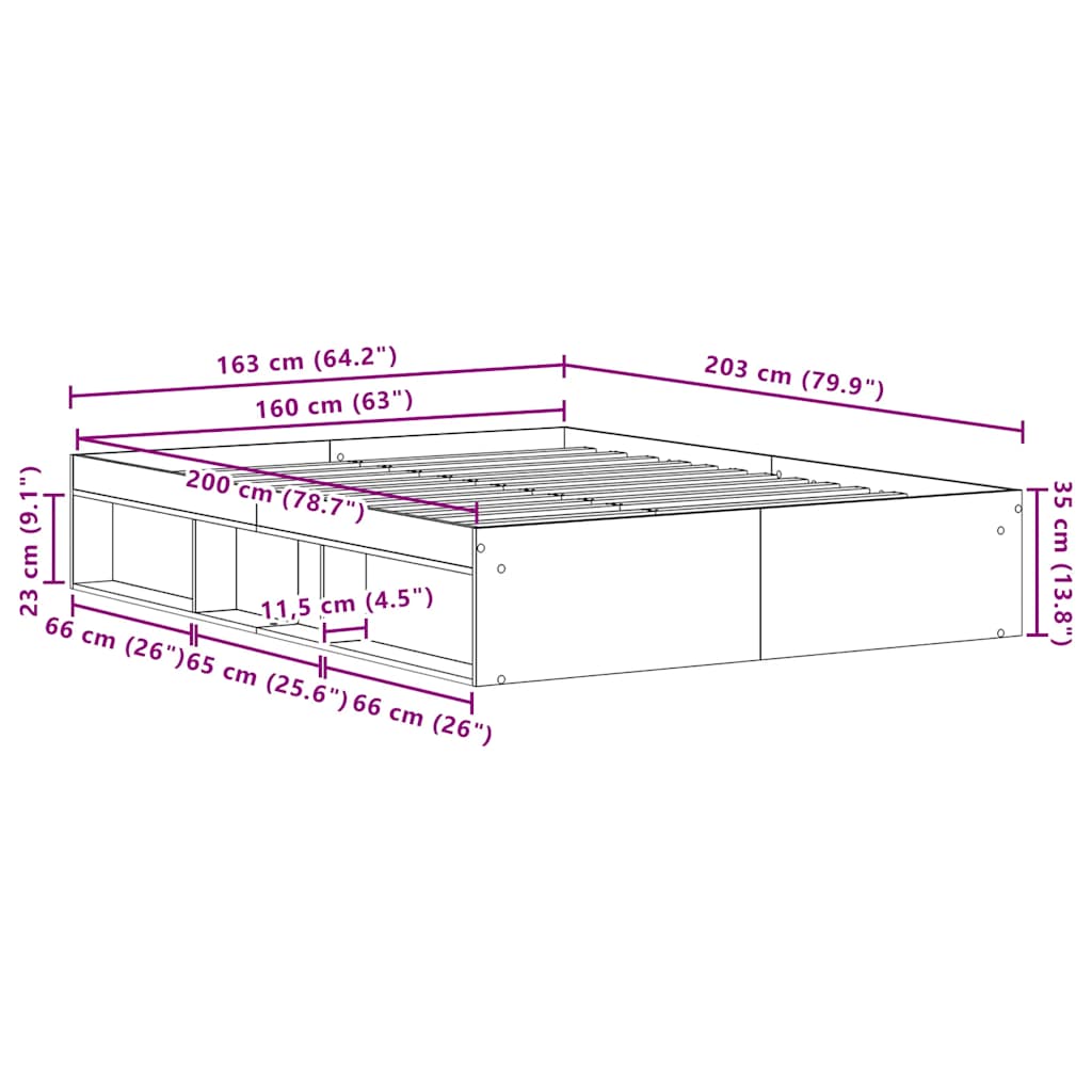 Bed Frame without Mattress Black Oak 160x200 cm Engineered Wood
