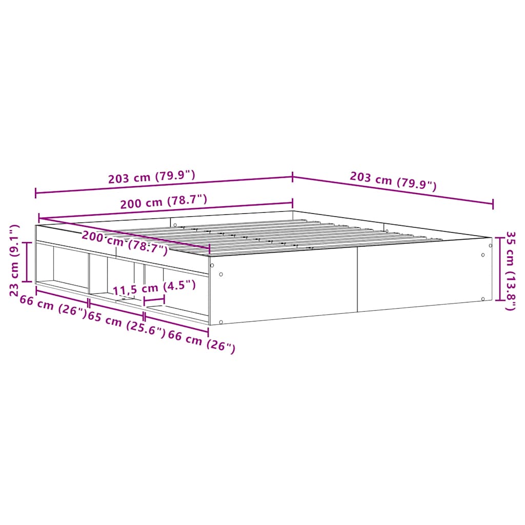 Bed Frame without Mattress Black Oak 200x200 cm Engineered Wood
