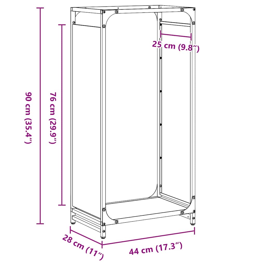 Firewood Rack Black 44x28x90 cm Cold-rolled steel