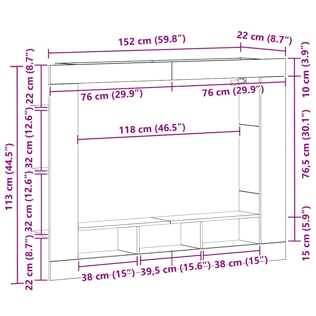TV Cabinet 152 x 22 x 113 cm Black oak Engineered wood