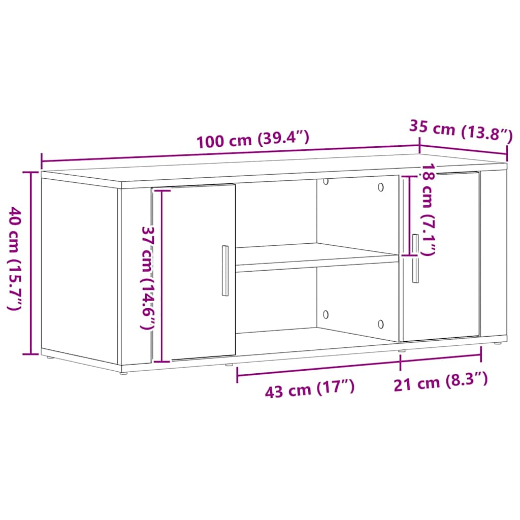 TV Cabinet 100 x 35 x 40 cm Black oak Engineered wood