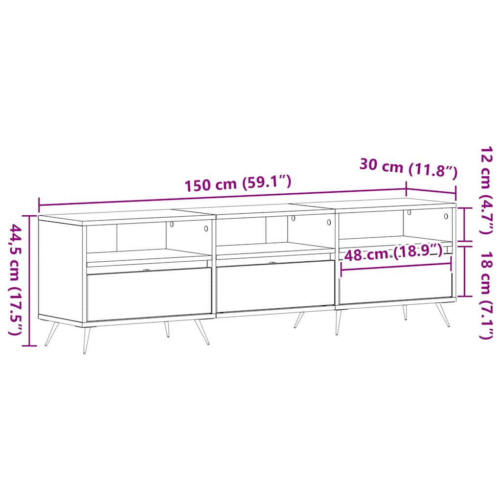 TV Cabinet 150 x 30 x 44.5 cm Black oak Engineered wood