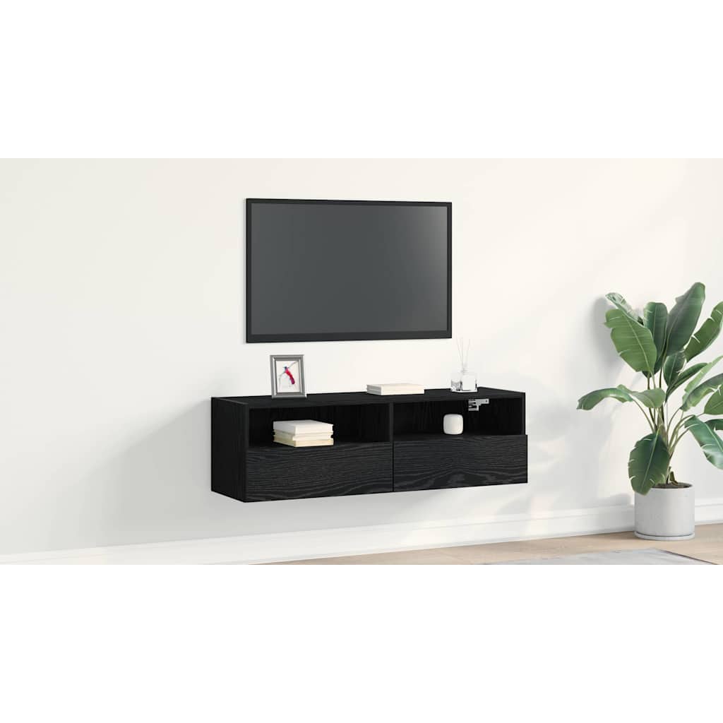 TV Wall Cabinet Black Oak 100 x 30 x 30 cm Engineered Wood