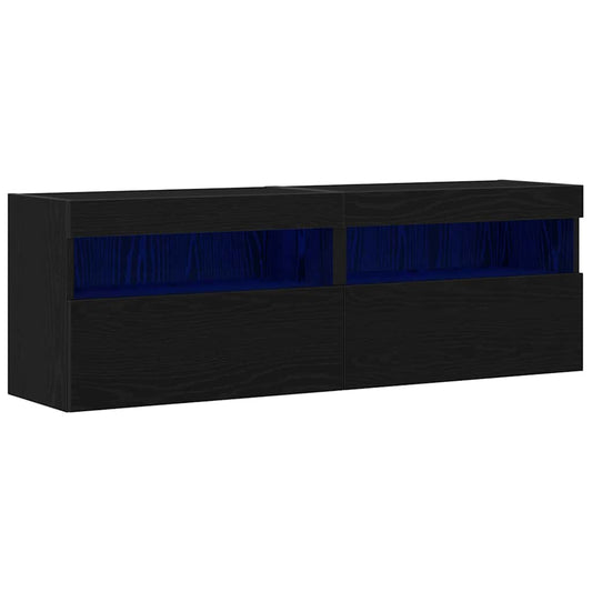 TV Wall Cabinet 2 pcs Black oak 60 x 30 x 40 cm Engineered Wood TV Wall Cabinet 2 pcs Black oak 60 x 30 x 40 cm Engineered Wood