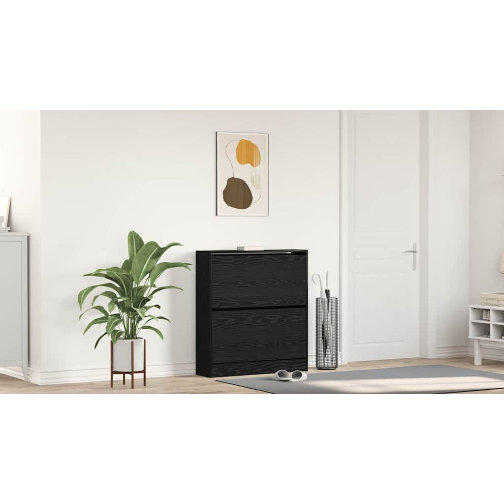 Shoe Cabinet Black Oak 80 x 21 x 87.5 cm Engineered Wood