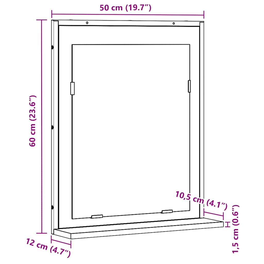 Mirror Artisan oak 50 x 12 x 60 cm Glass and Engineered Wood