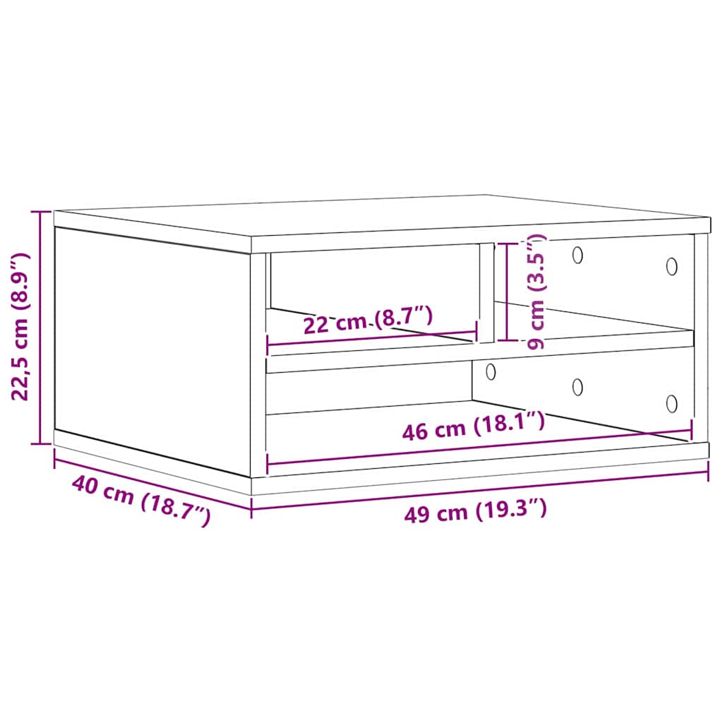 Printer Stand Black Oak 49 x 40 x 22.5 cm Engineered wood