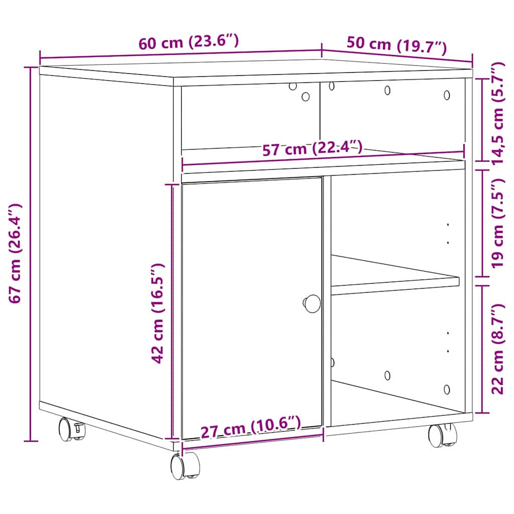 Printer Stand Black oak 60 x 50 x 67 cm Engineered Wood