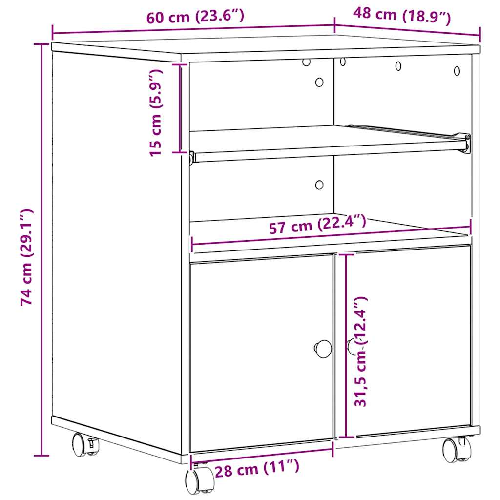 Printer Stand Old Wood 60 x 48 x 74 cm Engineered Wood