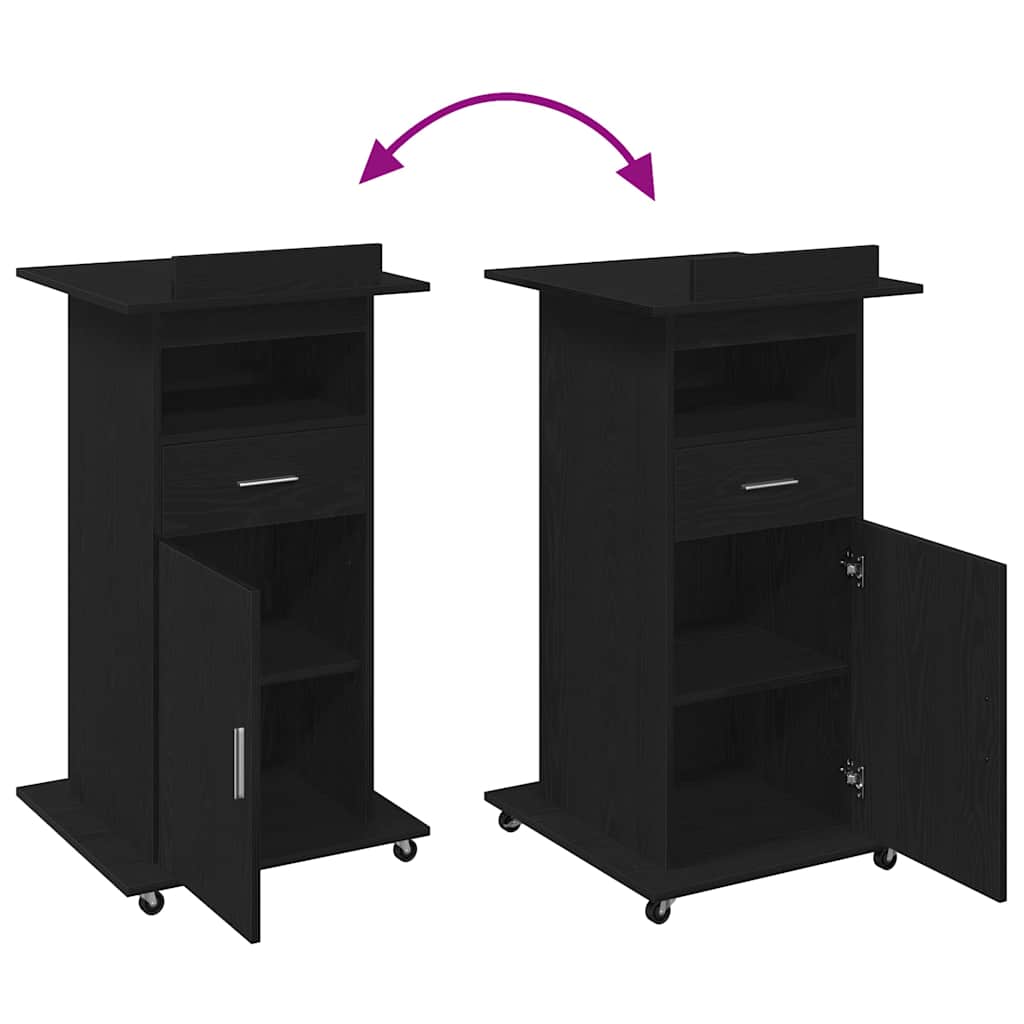 Podium with Drawer Black Oak 55 x 55 x 107 cm Engineered Wood