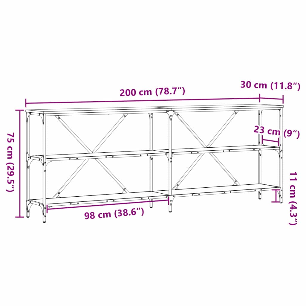 Console Table Black Oak 200 x 30 x 75 cm Engineered Wood