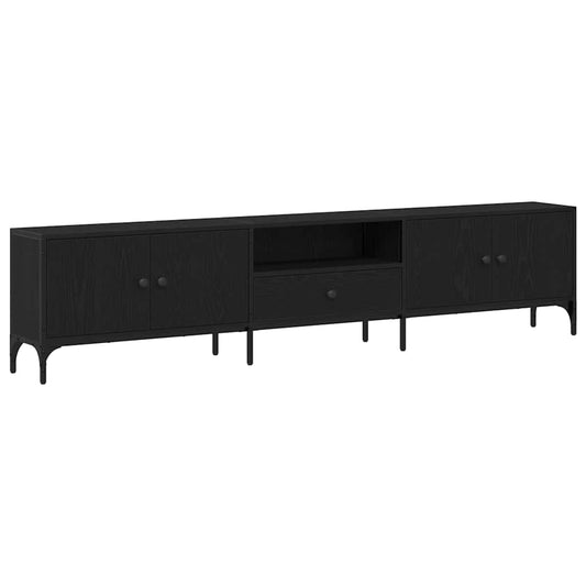 TV Cabinet Black oak 200 x 25 x 44 cm Engineered wood TV Cabinet Black oak 200 x 25 x 44 cm Engineered wood