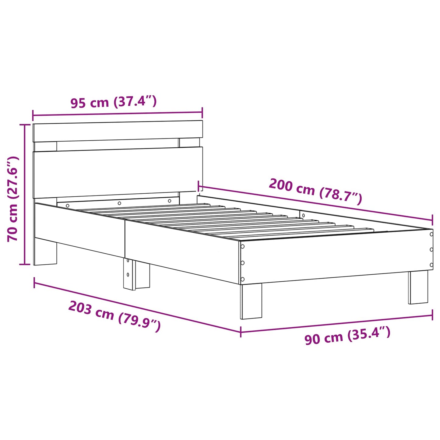 Bed Frame with LED Black Oak 90 x 200 cm Engineered Wood