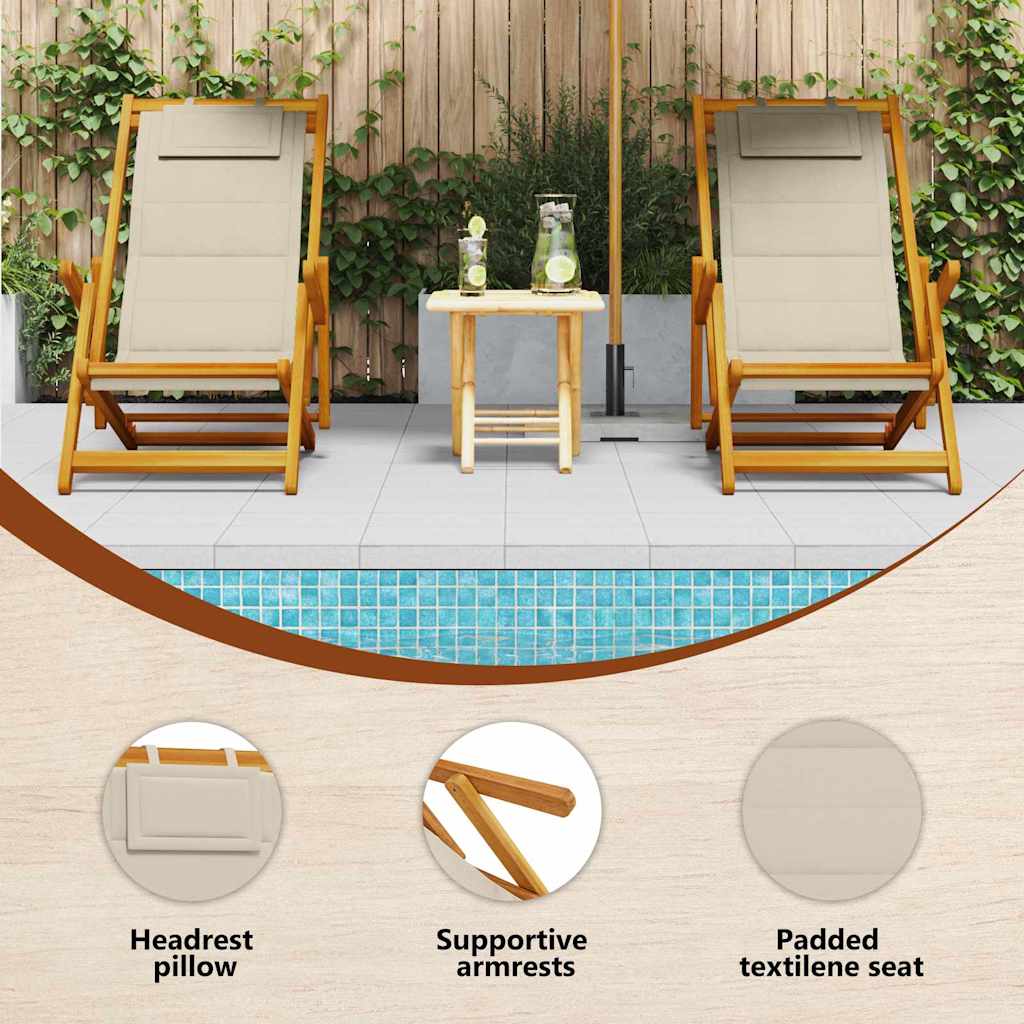 Beach Chair with Cushion Folding 2 pcs Brown Solid Acacia Wood