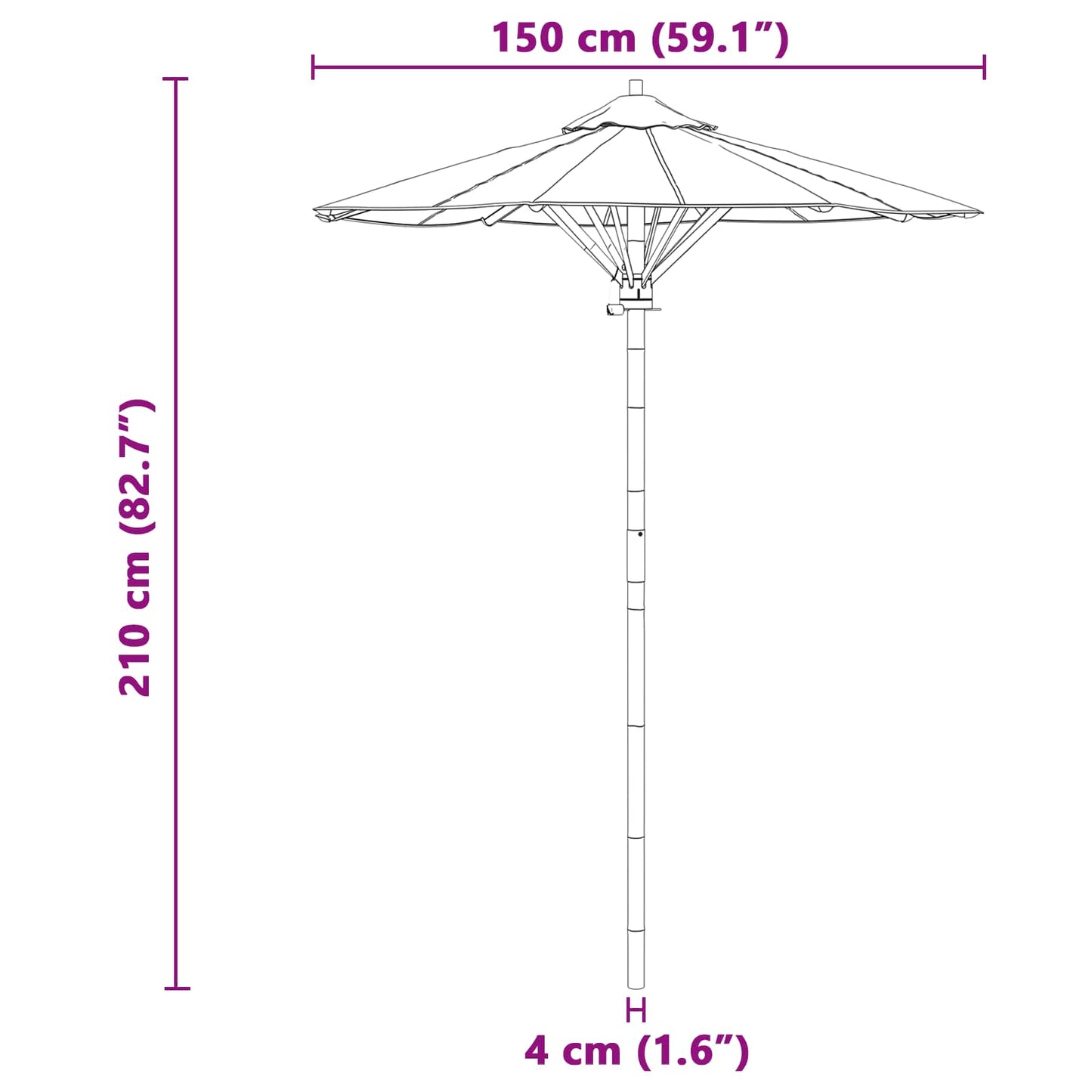 Garden Parasol Cream White Ø 150 x 210 cm Bamboo