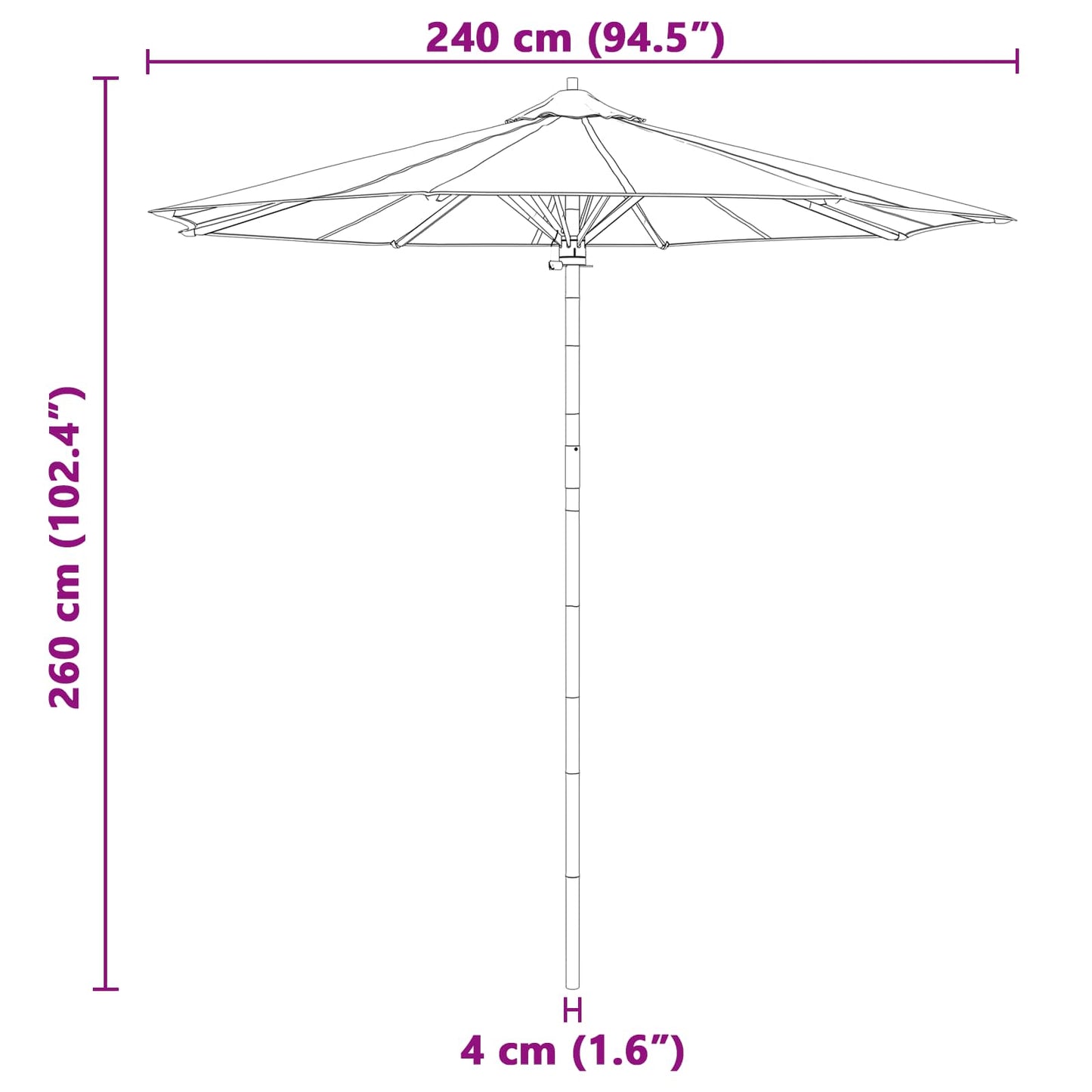 Garden Parasol Dark Grey Ø 240 x 260 cm Bamboo