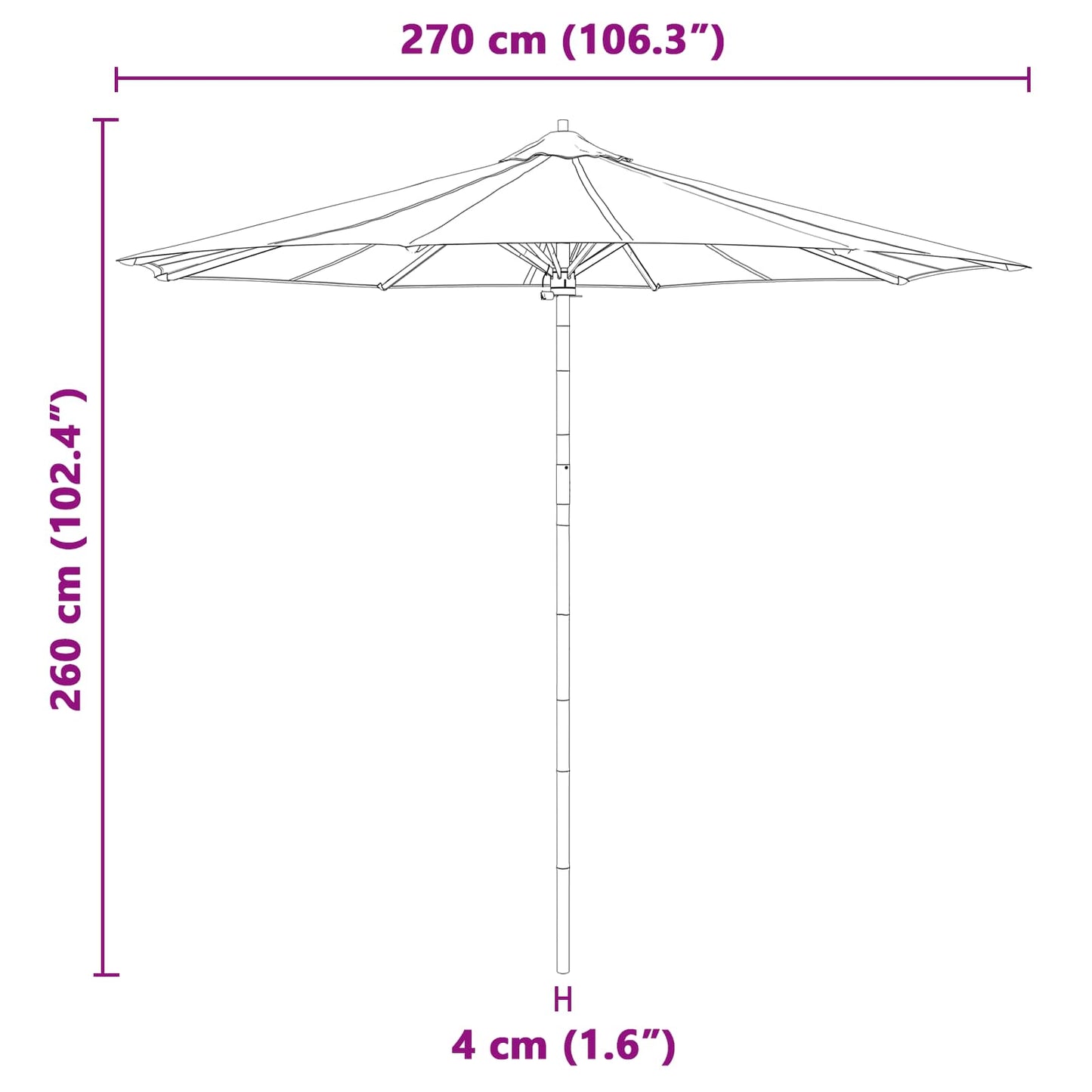 Garden Parasol Dark Grey Ø 270 x 260 cm Bamboo