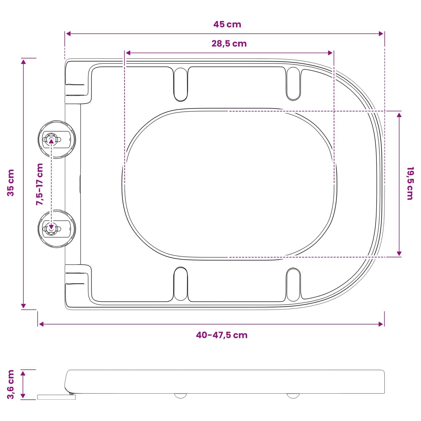 Toilet Seat Black 47.5 x 35 x 3.6 cm Duroplast