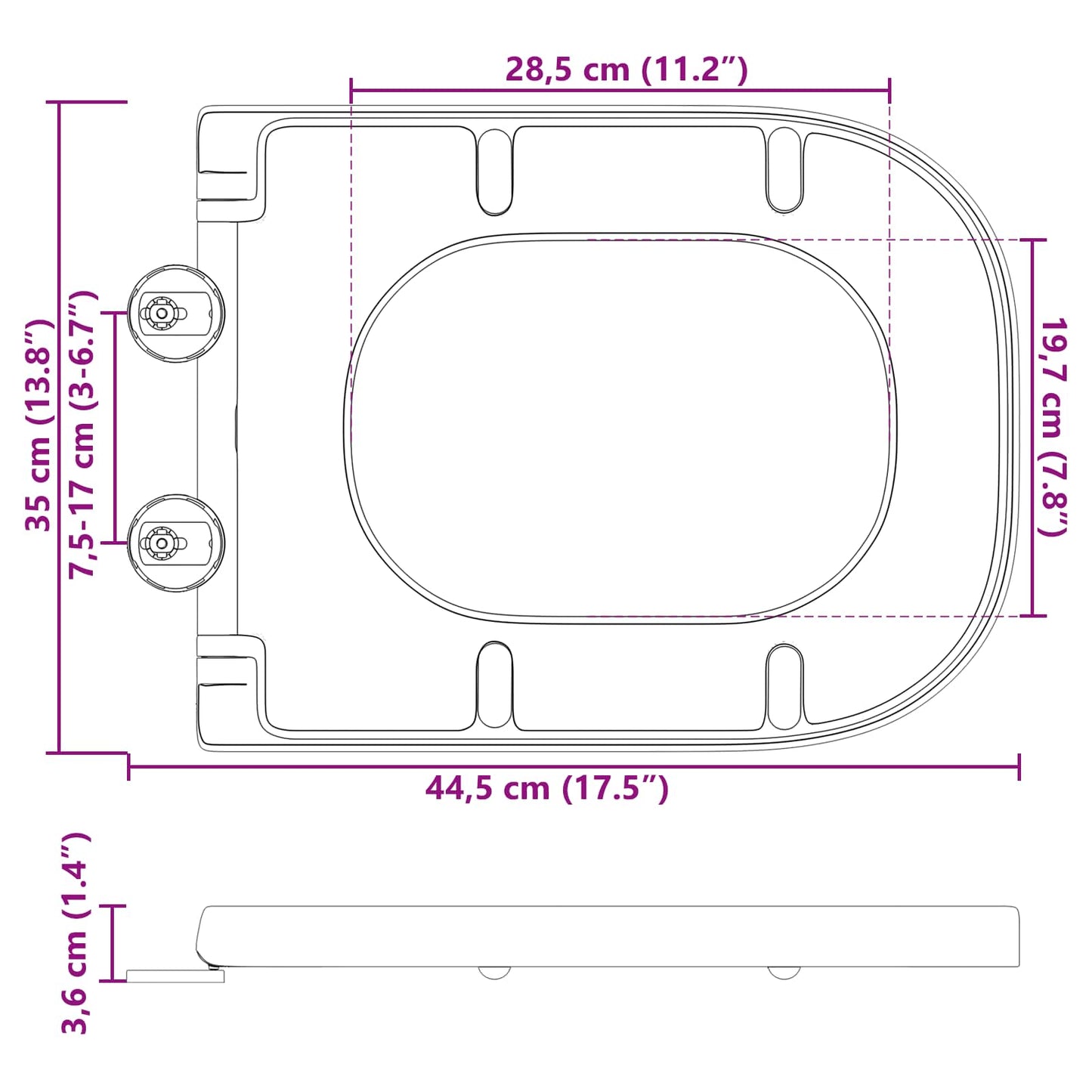 Toilet Seat Black 47.5 x 35 x 3.6 cm Duroplast