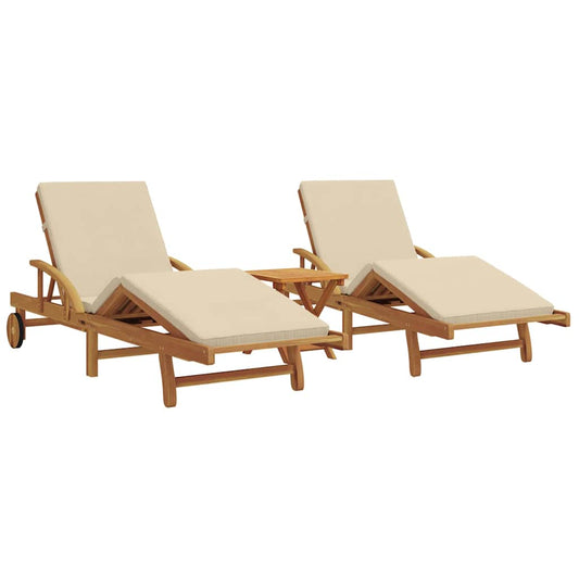Sun Lounger 3 pcs Solid Acacia Wood Beige Sun Lounger 3 pcs Solid Acacia Wood Beige