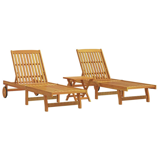 Wheeled Sun Loungers 2 pcs with Table Solid Wood Acacia Wheeled Sun Loungers 2 pcs with Table Solid Wood Acacia
