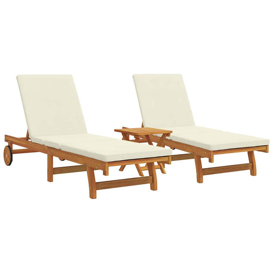 Sun Lounger 3 pcs Solid Acacia Wood Brown Sun Lounger 3 pcs Solid Acacia Wood Brown