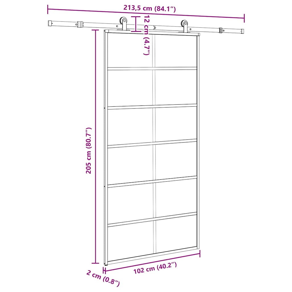 Sliding Door with Hardware Set 102x205 cm ESG Glass&Aluminium