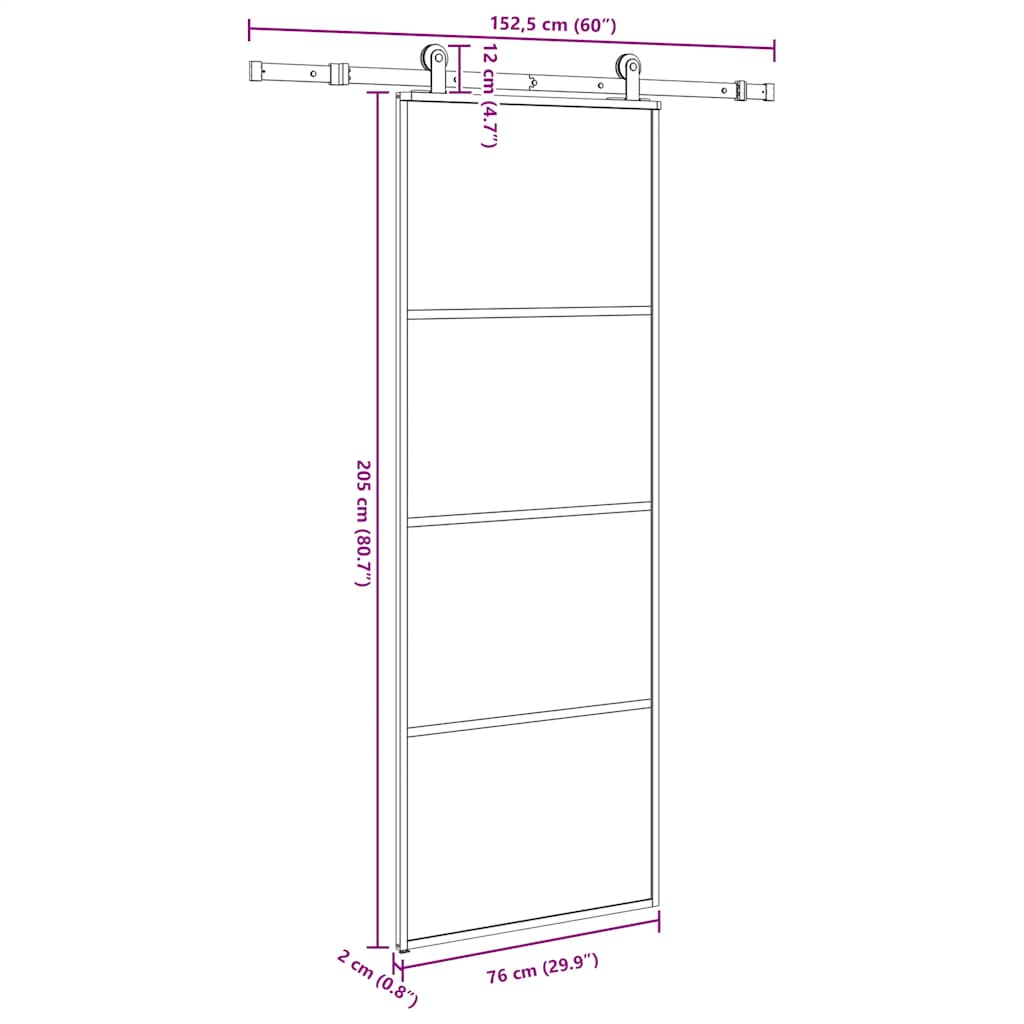 Sliding Door with Hardware Set 76x205 cm ESG Glass&Aluminium