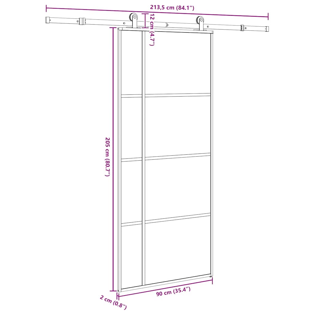 Sliding Door with Hardware Set 90x205 cm ESG Glass&Aluminium