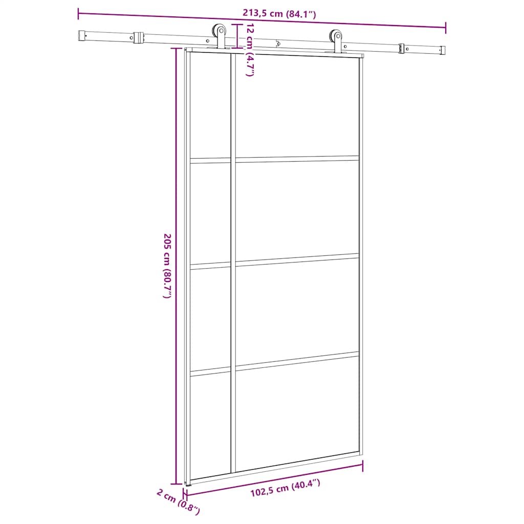 Sliding Door with Hardware Set 102,5x205 cm ESG Glass&Aluminium