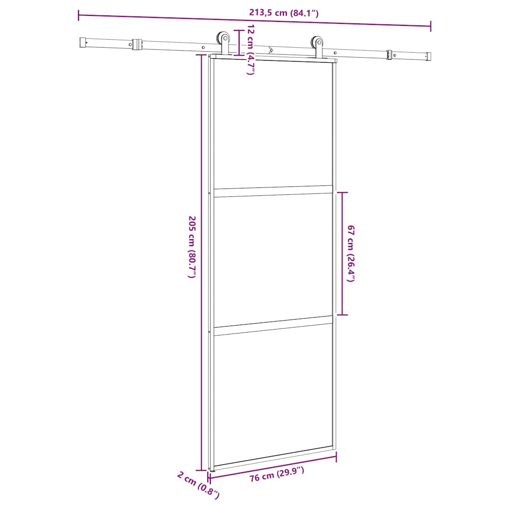 Sliding Door with Hardware Set 76x205 cm Tempered Glass&Aluminium