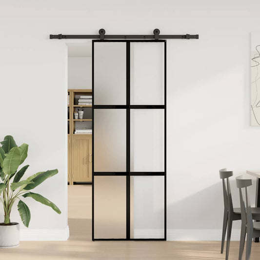 Sliding Door with Hardware Set 76x205 cm Tempered Glass&Aluminium Sliding Door with Hardware Set 76x205 cm Tempered Glass&Aluminium