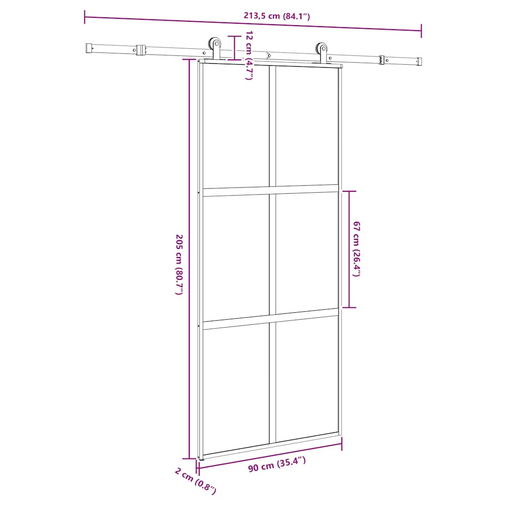 Sliding Door with Hardware Set 90x205 cm Tempered Glass&Aluminium