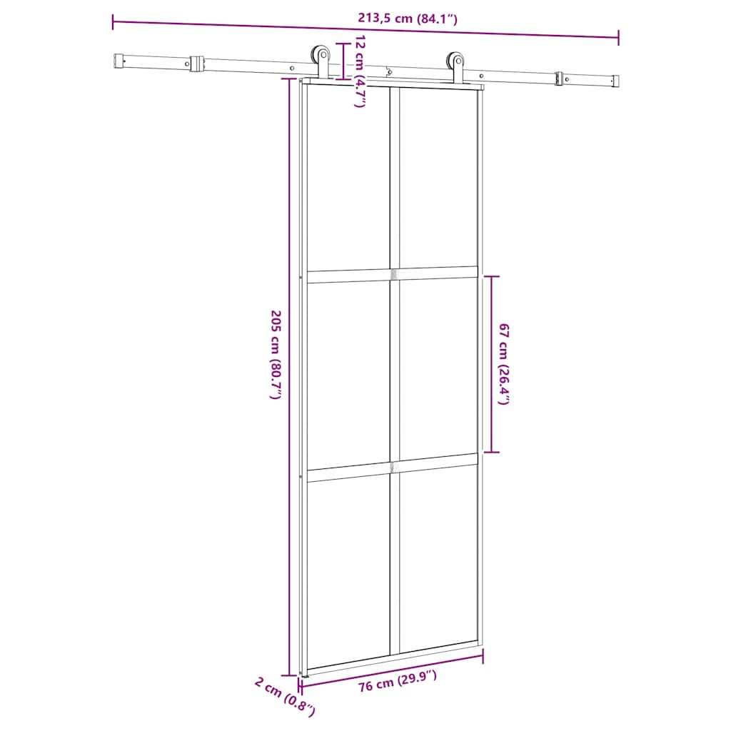 Sliding Door with Hardware Set 76x205 cm Tempered Glass&Aluminium