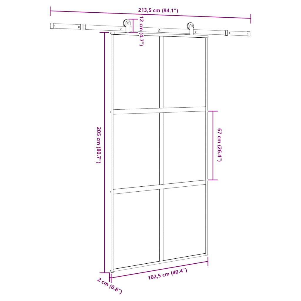Sliding Door with Hardware Set 102,5x205 cm Tempered Glass&Aluminium