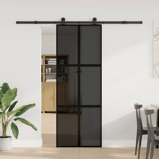 Sliding Door with Hardware Set 76x205 cm Tempered Glass&Aluminium Sliding Door with Hardware Set 76x205 cm Tempered Glass&Aluminium