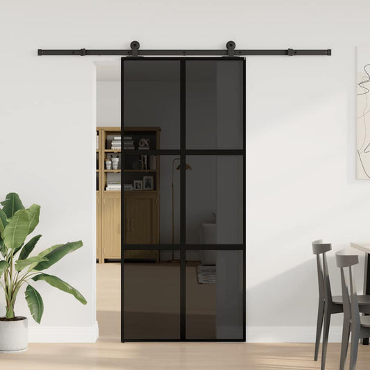 Sliding Door with Hardware Set 90x205 cm Tempered Glass&Aluminium Sliding Door with Hardware Set 90x205 cm Tempered Glass&Aluminium