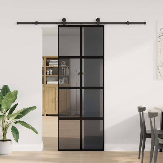 Sliding Door with Hardware Set 76x205 cm Tempered Glass&Aluminium Sliding Door with Hardware Set 76x205 cm Tempered Glass&Aluminium