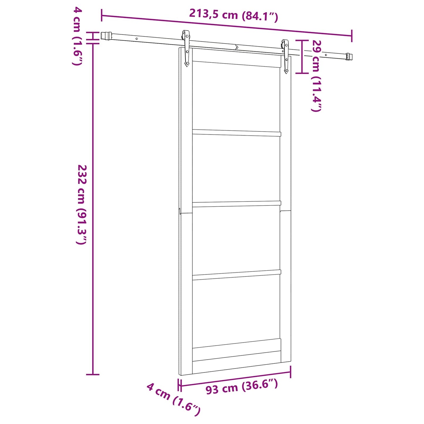 Sliding Door ORKDAL White 93 x 232 cm Solid Pine Wood and Glass