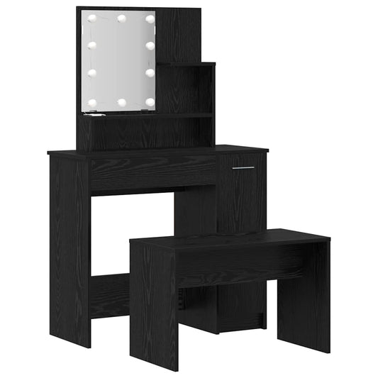 LED Dressing Table Set 2 pcs Black Oak Engineered Wood LED Dressing Table Set 2 pcs Black Oak Engineered Wood