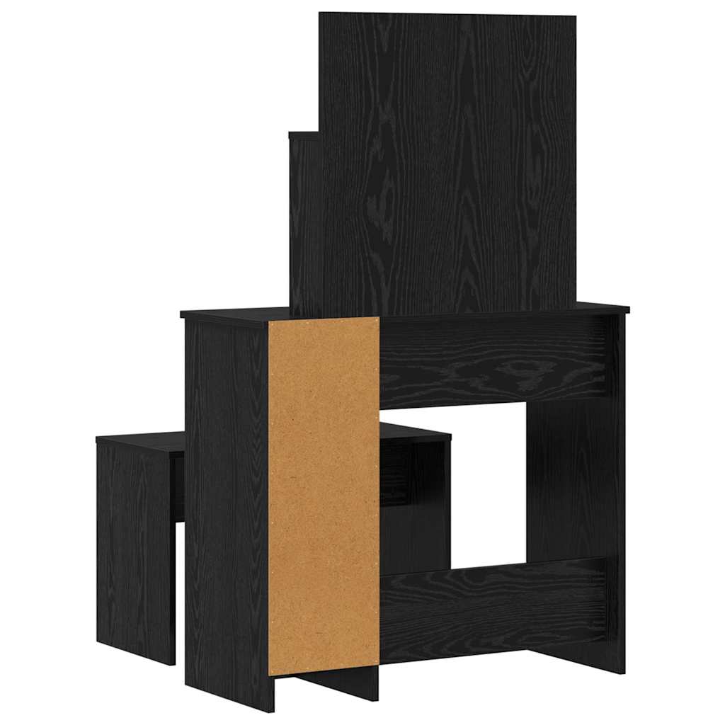 LED Dressing Table Set 2 pcs Black Oak Engineered Wood