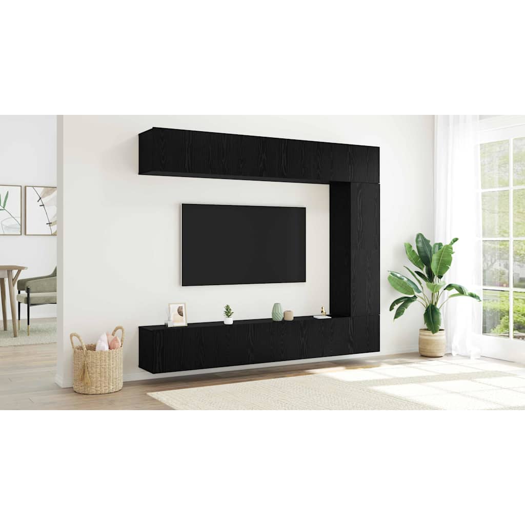 TV Cabinet Set Wall-mounted 5 pcs Black Oak Engineered Wood