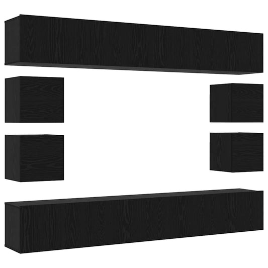 TV Cabinet Set 8 pcs Black Oak Engineered Wood TV Cabinet Set 8 pcs Black Oak Engineered Wood