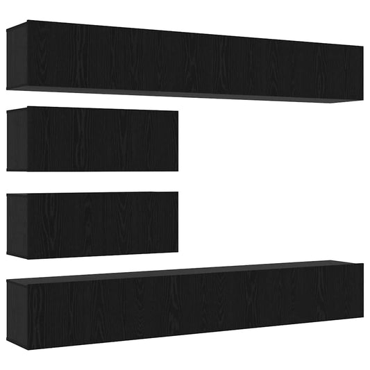 TV Cabinet Set 6 pcs Black Oak Engineered Wood TV Cabinet Set 6 pcs Black Oak Engineered Wood