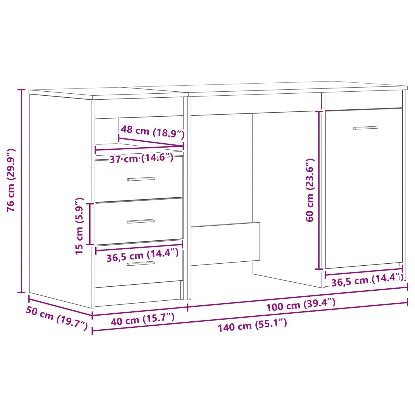 Desk Black Oak Engineered Wood 140 x 50 x 76 cm 2 pcs