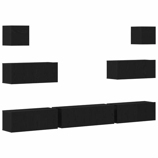 TV Cabinet Set 7 pcs Black Oak Engineered Wood TV Cabinet Set 7 pcs Black Oak Engineered Wood