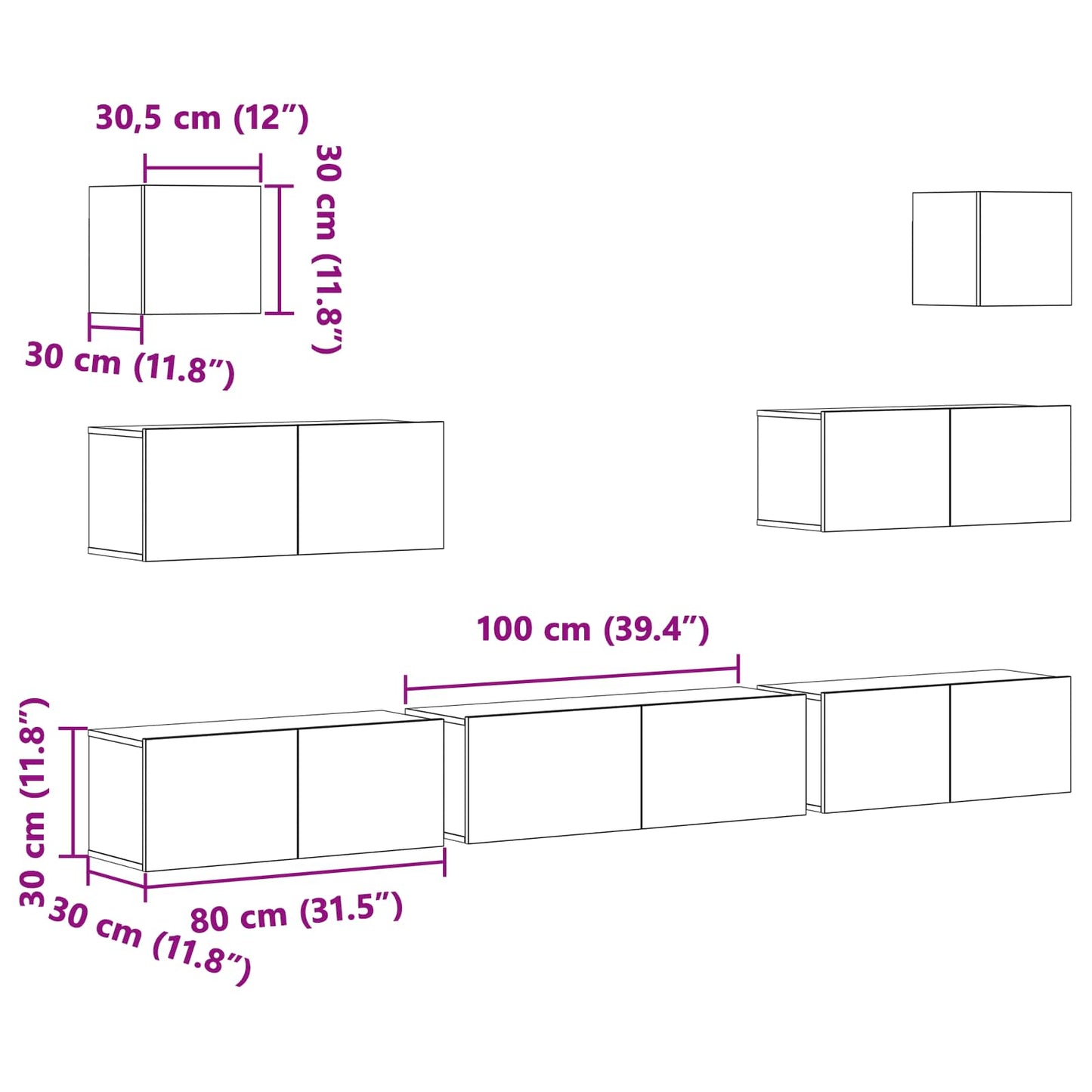 TV Cabinet Set 7 pcs Black Oak Engineered Wood