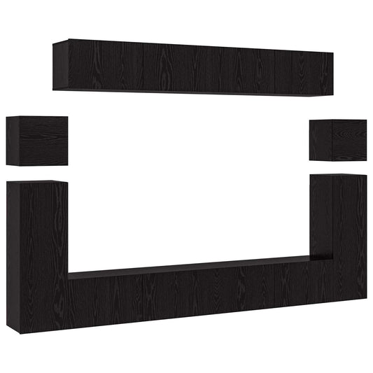 TV Cabinet Set Wall-mounted 8 pcs Black Oak Engineered Wood TV Cabinet Set Wall-mounted 8 pcs Black Oak Engineered Wood