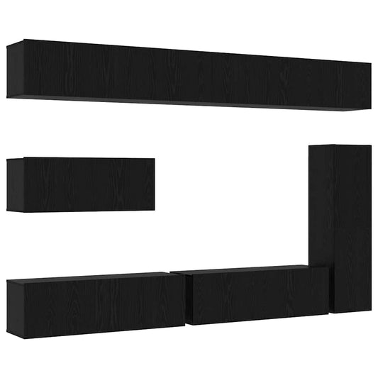 TV Cabinet Set 7 pcs Black Oak Engineered Wood TV Cabinet Set 7 pcs Black Oak Engineered Wood