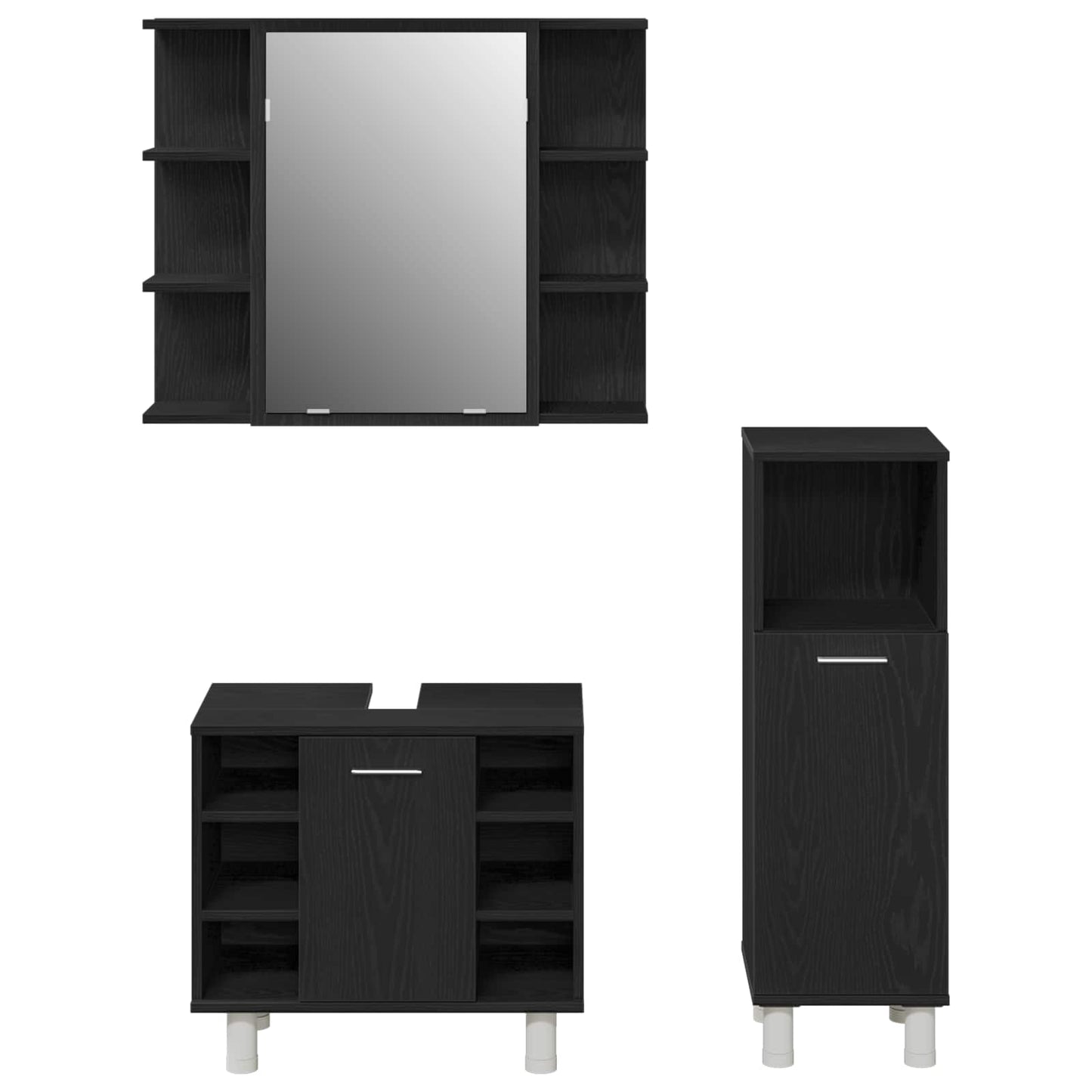 Bathroom Furniture Set with Shelf 3 pcs Black 30 x 30 x 99.5 cm